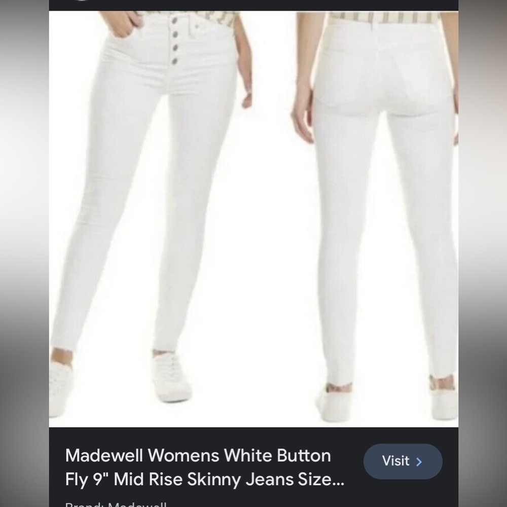 50%offw❤️ Madewell Womens White Button Fly 9" Mid Rise Skinny Jeans Size 24